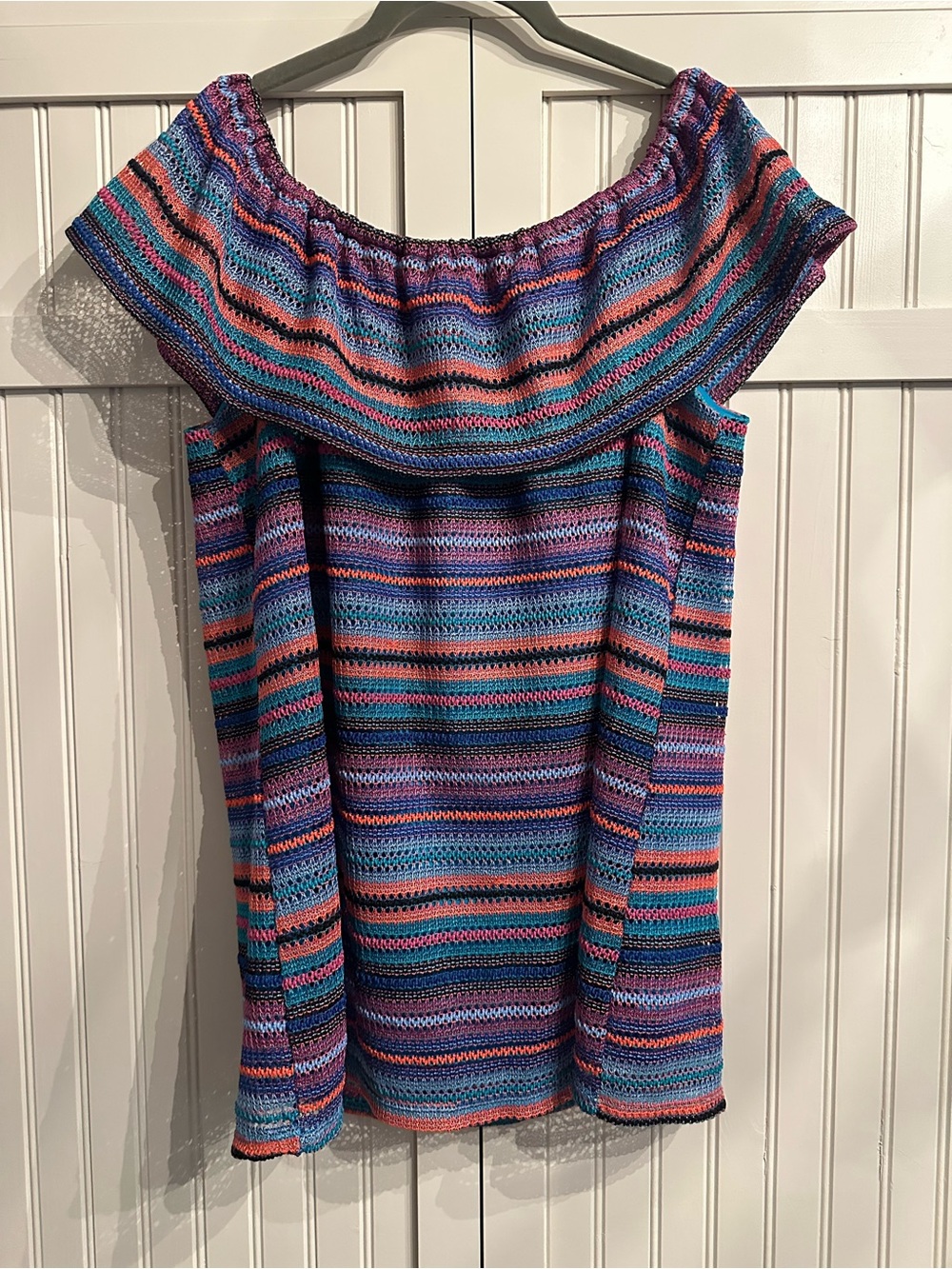 new directions Teal Blue Knit Top with Multicolor Striped Outer Shell Size XL